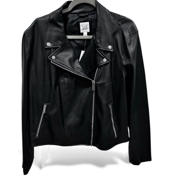 GAP Jackets & Blazers - GAP Black Faux Leather Biker Jacket